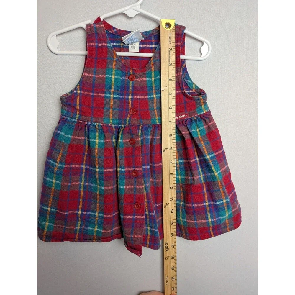 Vintage OshKosh Girls Pink Blue Plaid Overall Dress 18 Months Sleeveless Cotton